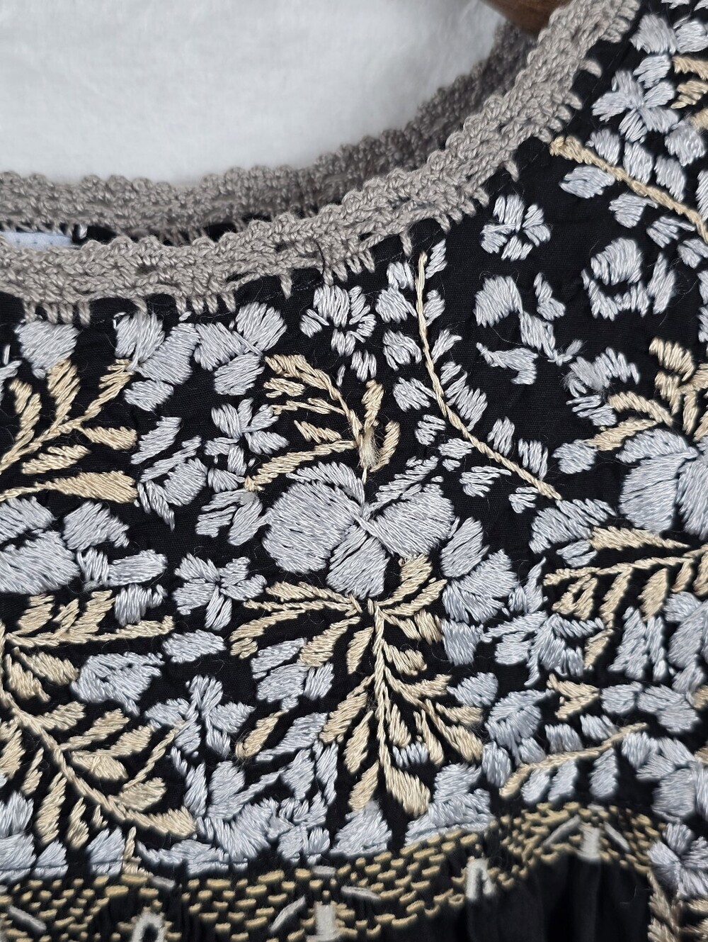 Mi Golondrina Black Floral Embroidered Blouse Sz.M Cotton Peasant Boho Top - Picture 5 of 14
